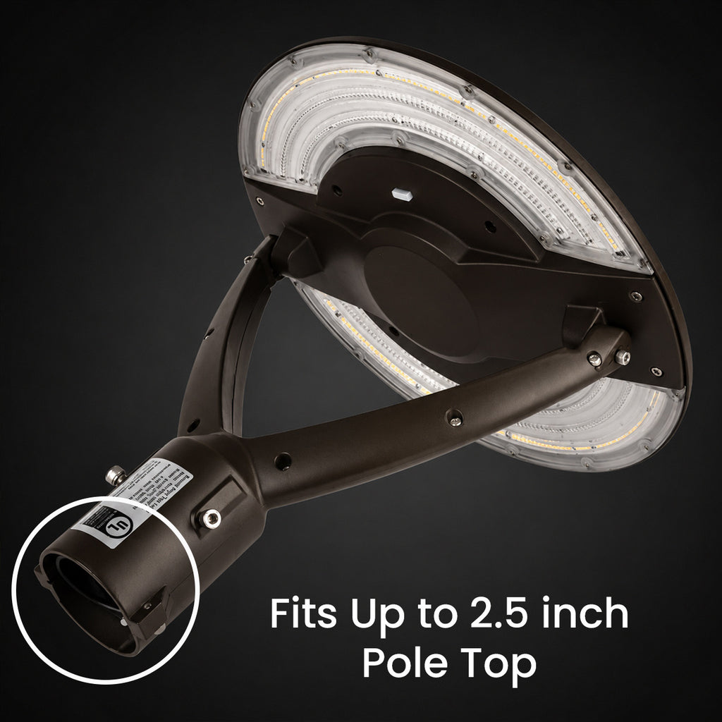 LED Adjustable Swivel Post Light - 100/80/60 Watt - Up 12000 Lumens - Color Selectable 30K/40K/50K - 120-277V - Dark Bronze - Fits Up to 2.5 Inch Pole Top