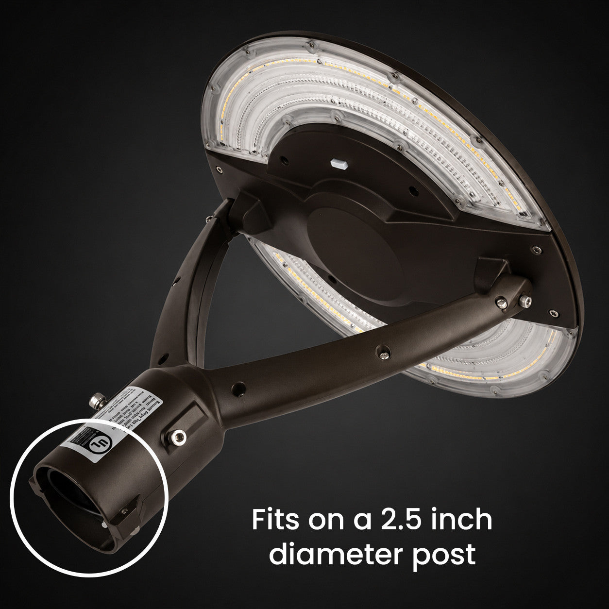 LED Adjustable Swivel Post Light - 100/80/60 Watt - Up 12000 Lumens - Color Selectable 30K/40K/50K - 120-277V - Dark Bronze - Fits Up to 2.5 Inch Pole Top