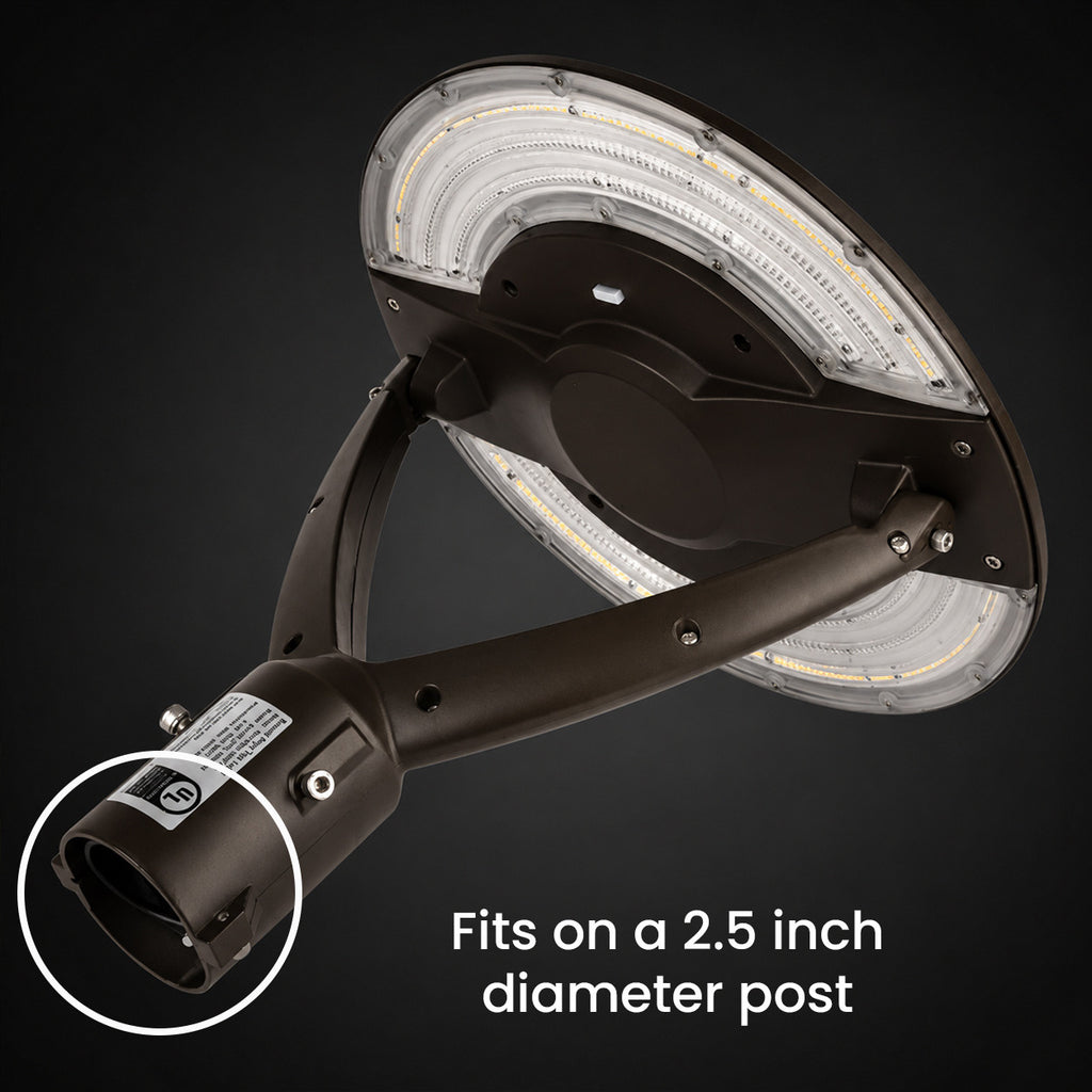 LED Adjustable Swivel Post Light - 100/80/60 Watt - Up 12000 Lumens - Color Selectable 30K/40K/50K - 120-277V - Dark Bronze - Fits Up to 2.5 Inch Pole Top