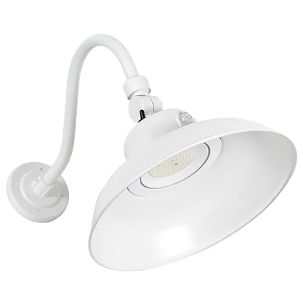 LED Outdoor Gooseneck Wall Lights - Large 40 Watts - 4800 Lumens - Color Selectable 30K/40K/50K - 120-277V - Integrated Photocell - White Finish