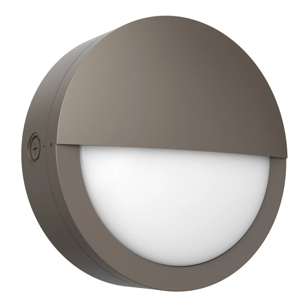 LED Round Bulk Head Light With Eyelid Trim - Wall or Ceiling Mount – Wet Location - Watt Selectable 60W/48W/36W - Color Selectable 30K/40K/50K - 120/277V - Bronze Finish - Integrated Photocell Included
