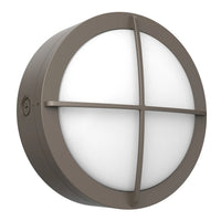 LED Round Bulk Head Light With Cross Trim - Wall or Ceiling Mount – Wet Location - Watt Selectable 60W/48W/36W - Color Selectable 30K/40K/50K - 120/277V - Bronze Finish - Integrated Photocell Included