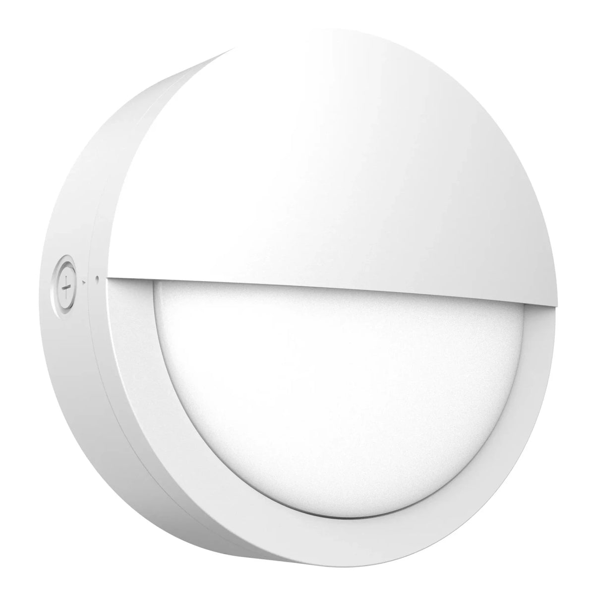 LED Round Bulk Head Light With Eyelid Trim - Wall or Ceiling Mount - Wet Location - Watt Selectable 60W/48W/36W - Color Selectable 30K/40K/50K - 120/277V - White Finish - Integrated Photocell Included