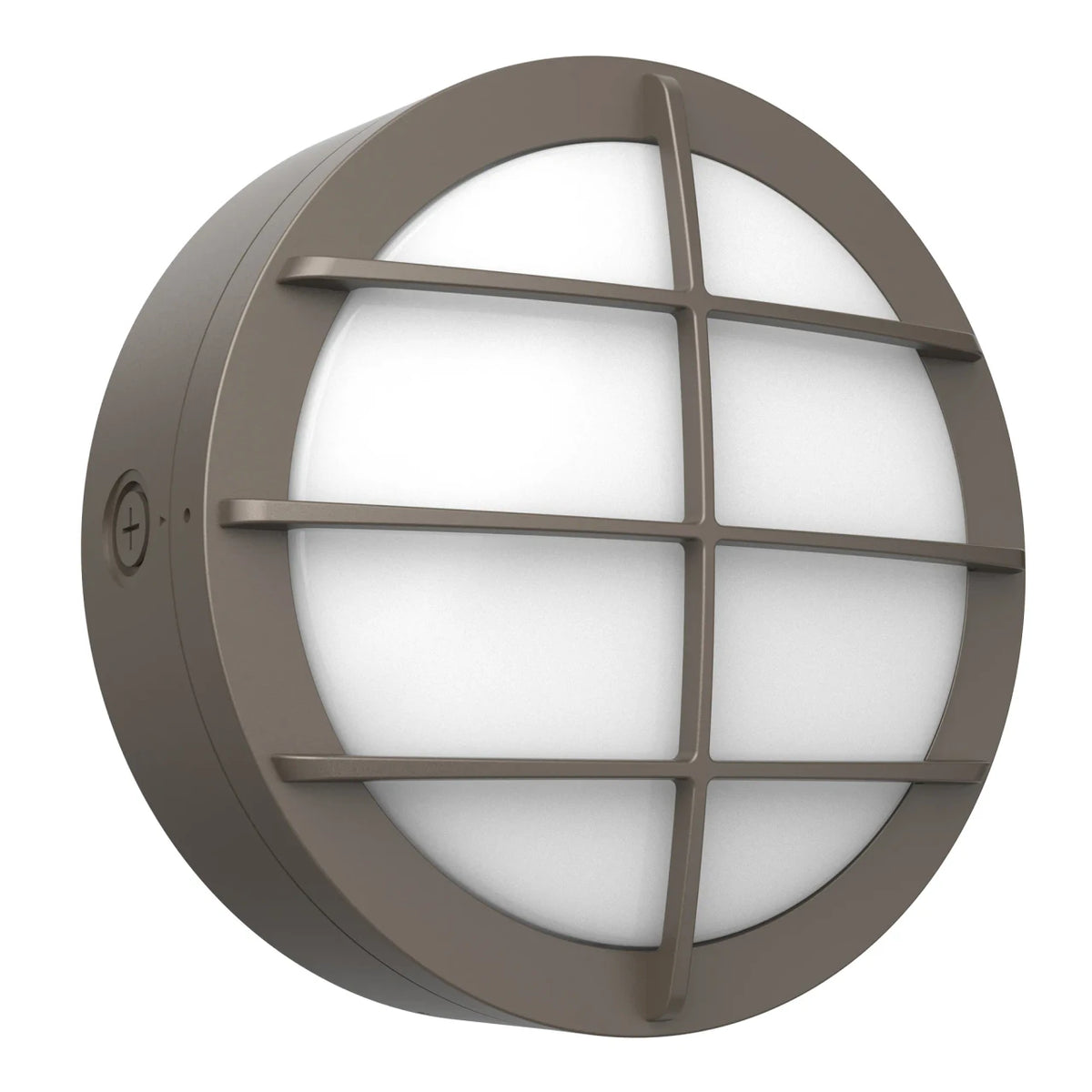 LED Round Bulk Head Light With Grid Trim - Wall or Ceiling Mount – Wet Location - Watt Selectable 60W/48W/36W - Color Selectable 30K/40K/50K - 120/277V - Black Finish - Integrated Photocell Included