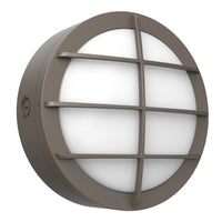 LED Round Bulk Head Light With Grid Trim - Wall or Ceiling Mount – Wet Location - Watt Selectable 60W/48W/36W - Color Selectable 30K/40K/50K - 120/277V - Black Finish - Integrated Photocell Included