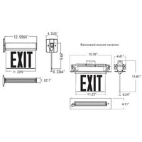 Plastic Edge Lit LED Exit Sign Recessed Mount - Black Trim Plate with Mirror Panel - Red/Green Selectable Lettering