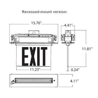 Plastic Edge Lit LED Exit Sign Recessed Mount - Black Trim Plate with Mirror Panel - Red/Green Selectable Lettering