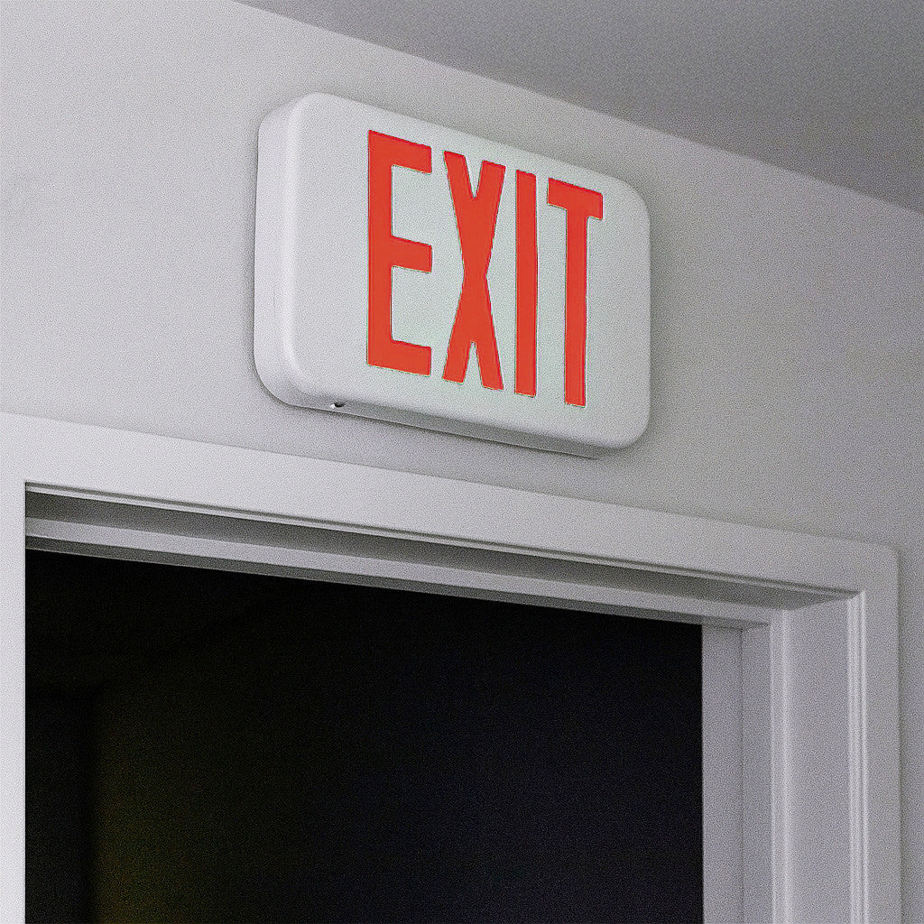 White Plastic Led Exit Sign With Red Lettering With Battery Back Up
