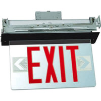 LED Edge Lit Exit Sign Recessed Mount - Black Canopy with Mirror Panel and Red Lettering
