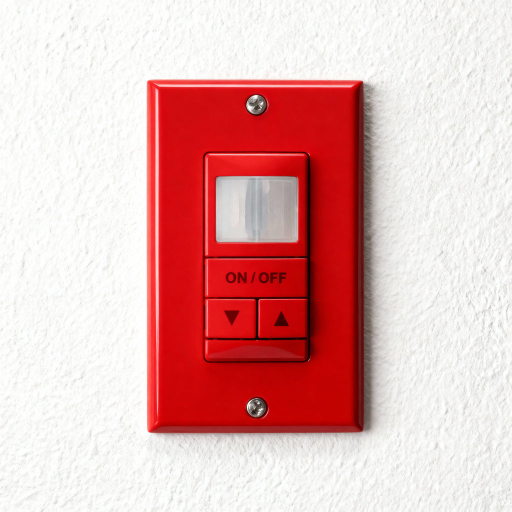 Aesthetic Wall Switch Occupancy Sensor, Passive Dual Technology, Low Voltage, Raise/Lower Dimming, Red