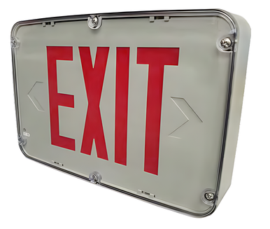 Hazardous Location LED Exit Sign & Emergency Light - Single Face - Gray Housing Color with Red Lettering - 120-277V - with 90 Minute Battery Back-Up