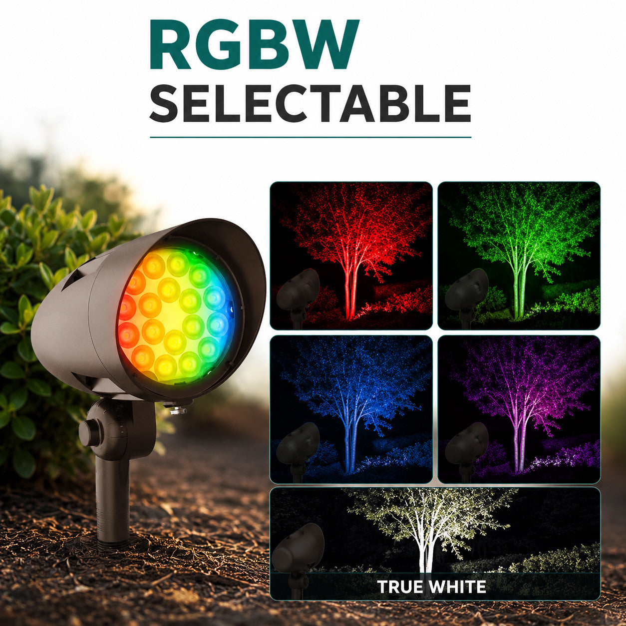 15 Watt RGBW LED Landscape Bullet Light with Knuckle Mount - Integrated LED - 720 Lumens - 120-277V