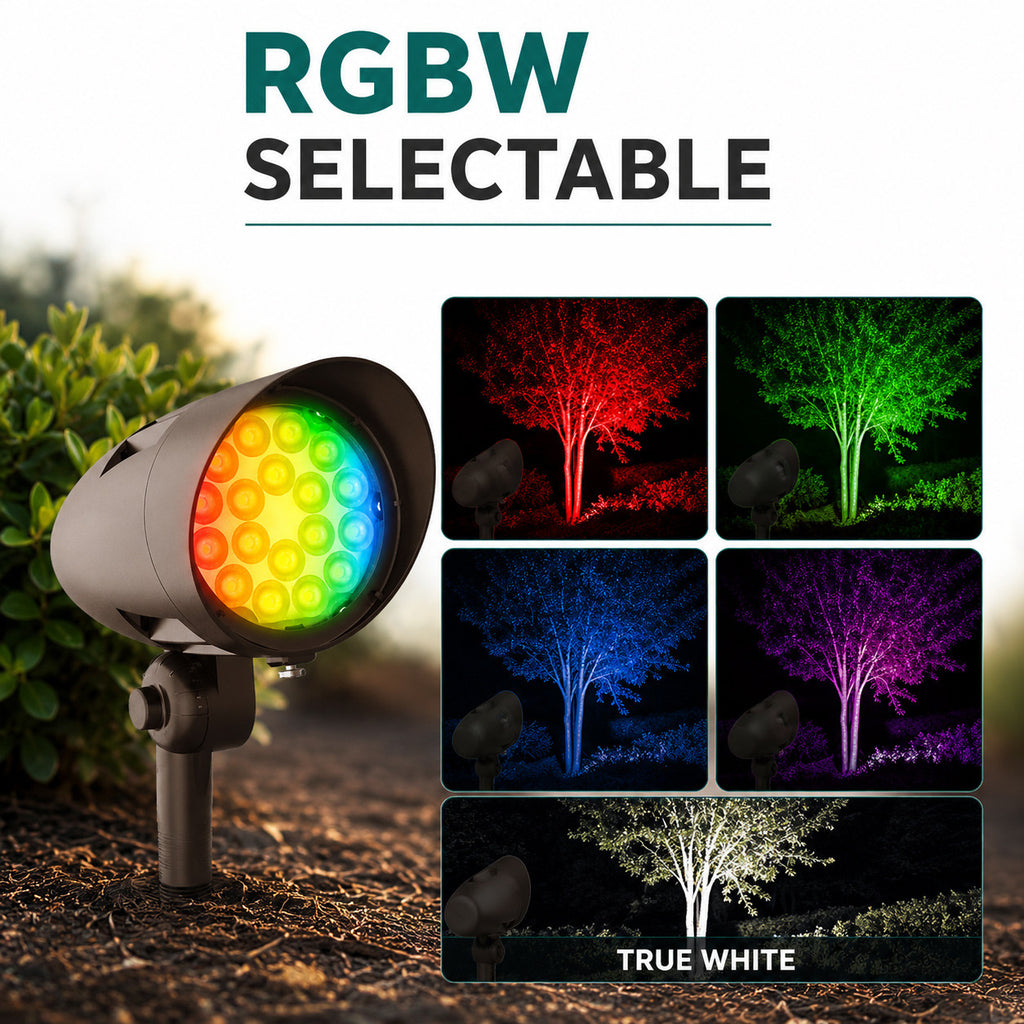15 Watt RGBW LED Landscape Bullet Light with Knuckle Mount - Integrated LED - 720 Lumens - 120-277V