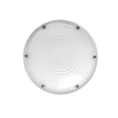 60 Watt LED Round Garage Canopy Light - Ceiling or Conduit Mount - 7100 Lumens - 5000K Daylight - 120-277V - White Finish