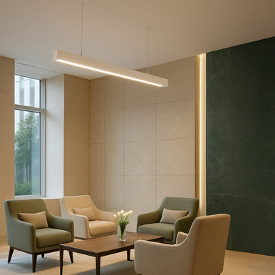 LED Squared Pendant Office  Light - Multiwatt 50W/60W/70W - 7700 Max Lumens - Color Selectable 35K/40K/50K - Up/Downlight - 120-277V - With Suspension Hanging Kit - White Finish
