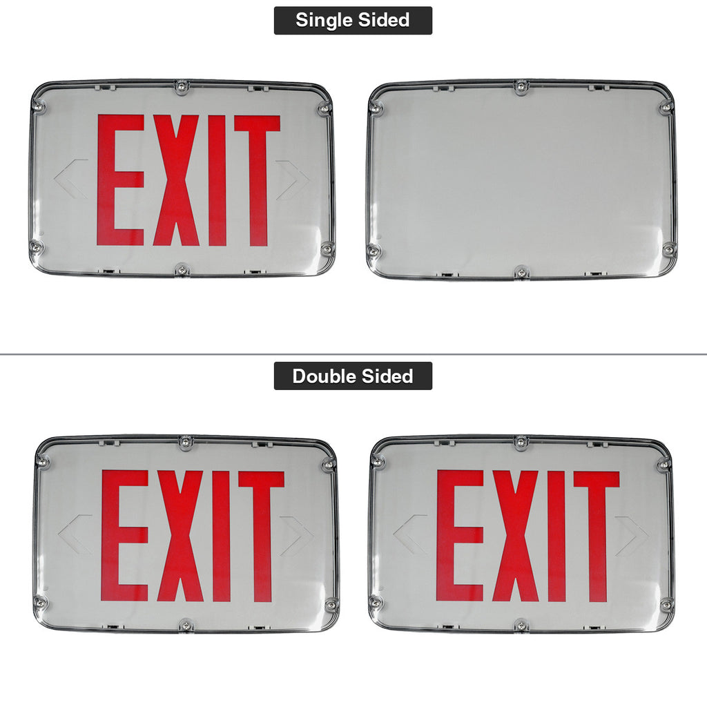 Hazardous Location LED Exit Sign & Emergency Light - Double Face - Gray Housing Color with Red Lettering - 120-277V - with 90 Minute Battery Back-Up