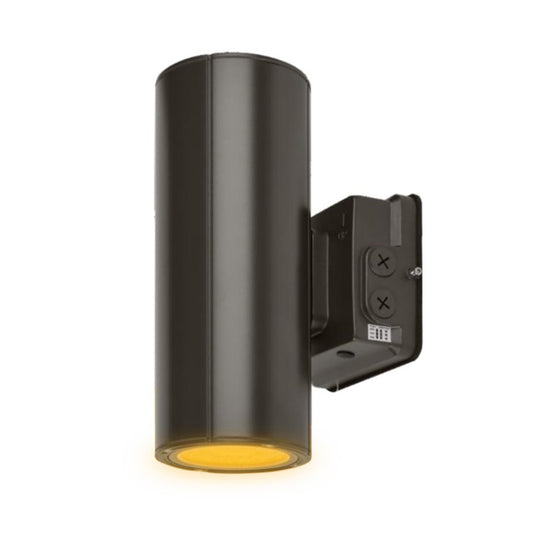 Bronze turtle friendly LED cylinder wall sconce, amber 590nm, wattage selectable, adjustable up down light output