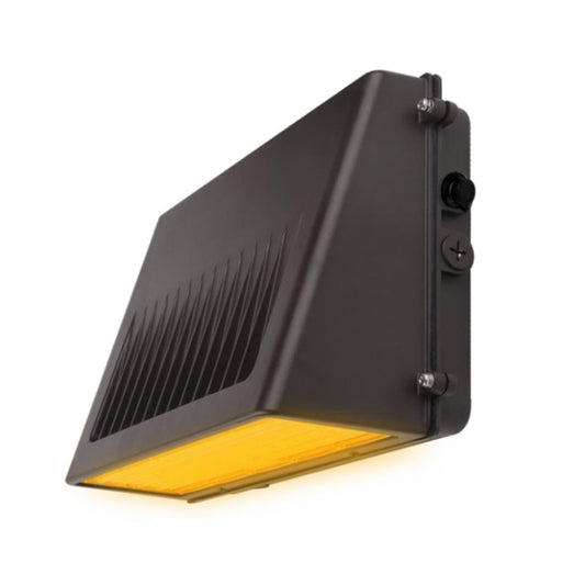 Turtle friendly amber LED wall pack, cut off design, dark bronze housing, downward light distribution.