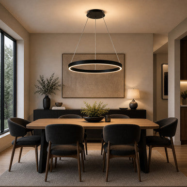 24 Inch LED Halo Pendant Light - Independent Up and Down Light - Watt Selectable 40W/20W/0W On Each Side -  Up to 3100 Lumens - Color Selectable 30K/35K/40K - 120-277V - With Suspension Hanging Kit