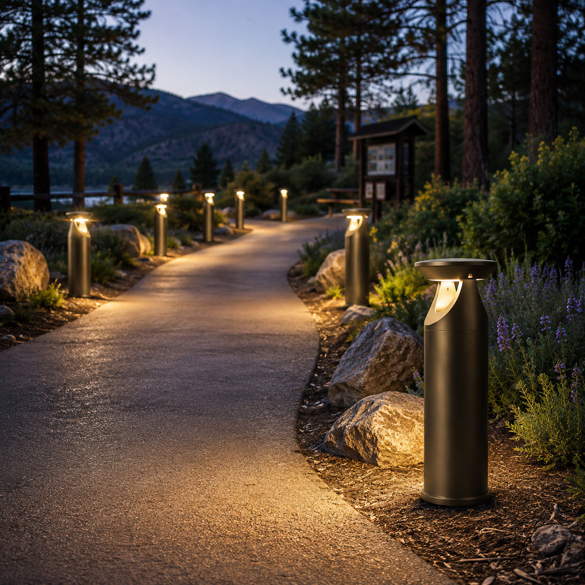 LED Solar Bollard Lights with Remote - Height 20IN - 3 Watt - 390 Lumens - 4000K Cool White - Anchor Bolts & Plate Included - Bronze Finish