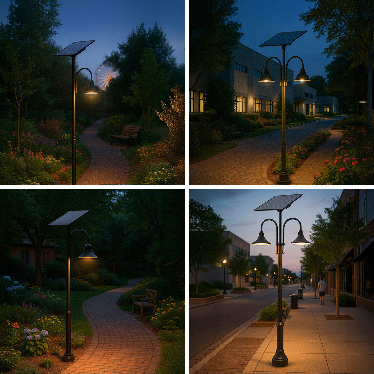 Designer Bell LED Double Head Solar Post Top - 23 Inch Diameter - 50 Watt - 8000 Lumens - Color Temperature Selectable 30K/40K/50K - 5 Inch Tennon Adaptor - Bronze Finish
