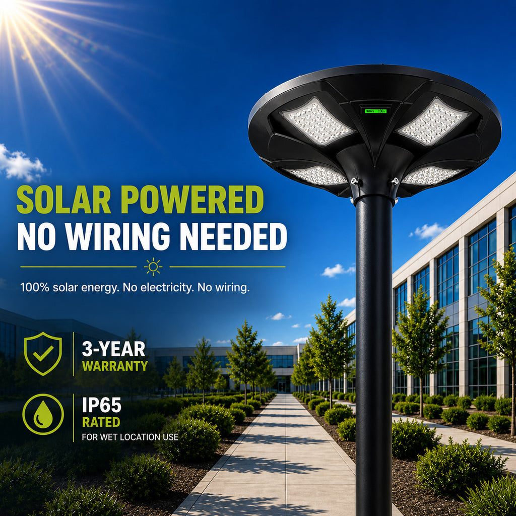 Solar LED Post Top Light w/ Timed Dimming - Dusk To Dawn - 3 Phase Dimming to Preserve Battery - Extremely Bright - Commercial Grade - 40 Watt - 4000 Lumen Output - Warm White/Daylight Color Switchable