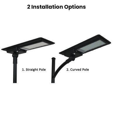 LED Solar Street Light - 80 Watt - 12000 Lumens - 6000K Daylight - Post Mount - with Programmable Motion Sensor - Black Finish