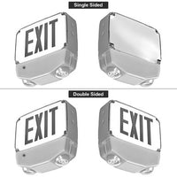 Wet Location Combo LED Exit Sign And Emergency Light Single Face- White Housing Color, and Green Lettering - With 90 Minute Battery Back-Up