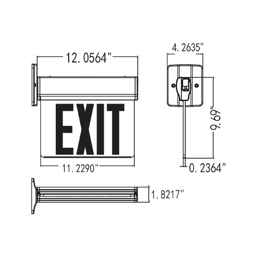 LED Edge Lit Exit Sign -  Top, Back or End Surface Mount - Plastic - Silver Housing with Mirror Panel - Red/Green Selectable Lettering