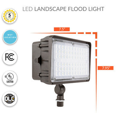45 Watt LED Landscape Flood Light - Knuckle Mount - 6000 Lumens - 5000K Daylight - 120-277V - Bronze Finish