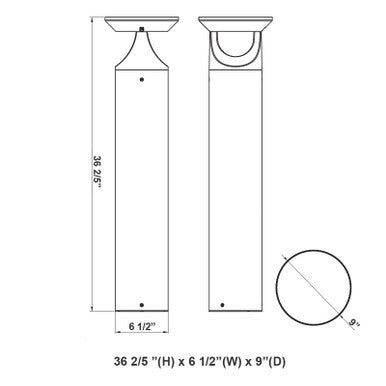LED Solar Bollard Lights with Remote - Height 36IN - 3 Watt - 390 Lumens - 4000K Cool White - Anchor Bolts & Plate Included - Black Finish
