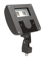 D-Series Size 1 LED Flood Luminaire, LED, Package 1, 5000K, Narrow spot, 120-277V, Knuckle mounting, Black finish,  super durable