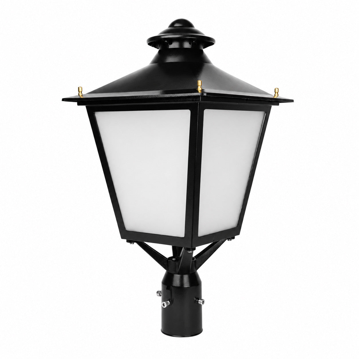 Decorative LED post top light, black finish, color selectable 3000K 4000K 5000K, fits up to 3 inch pole, studio image