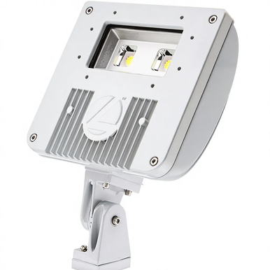 D-Series Size 1 LED Flood Luminaire, Package 1, 5000K, Wide flood distribution, 120-277V, Knuckle mounting, White, super durable