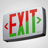 Quantum LED thermoplastic exit, Stencil Face, Brushed Silver, Red/Green Switchable, 120 - 277V
