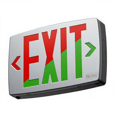 Quantum LED thermoplastic exit, Stencil Face, Brushed Silver, Red/Green Switchable, 120 - 277V