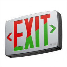 Quantum LED thermoplastic exit,Stencil Face,Brushed Silver,Red/Green Switchable,120 - 277V,Emergency battery back-up,High output battery