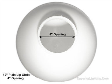 10 Inch Plastic Globe Plain Lip Opening White Acrylic