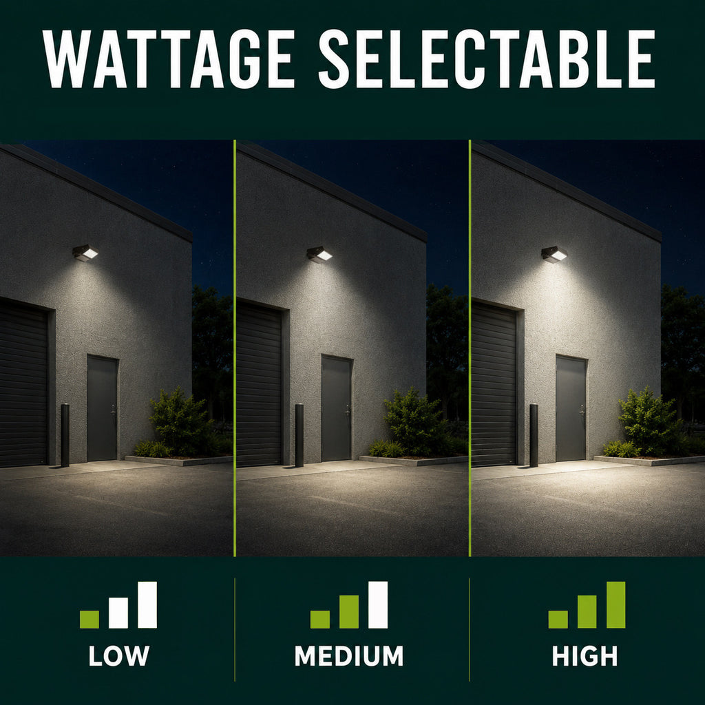 LED Uplight Adjustable Wallpack - Multi Watt Selectable 20W/30W/40W - Color Selectable 30K/40K/50K - Built-in Photocell with Switch - Bronze Finish - 0-10V Dimmable - 120-277V