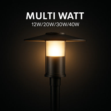 Indirect LED Post Light - Watt Selectable 40W/30W/20W/12W - Color Selectable 30K/40K/50K - 120-277V - 0-10V Dimmable - Black Finish