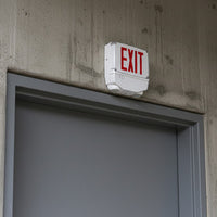 Wet Location Combo LED Exit Sign And Emergency Light Double Face- White Housing Color, and Red Lettering - With 90 Minute Battery Back-Up