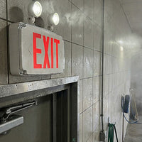 LED Wet Location Exit Combos - Exit Sign With Flood Lights - Single or Double Sided With Options for Letter Color and Finish