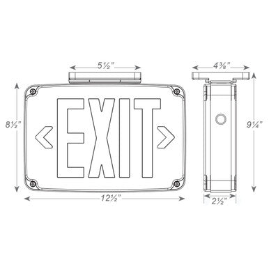 LED Wet Location Exit Sign with Battery Backup - White w Red Lettering