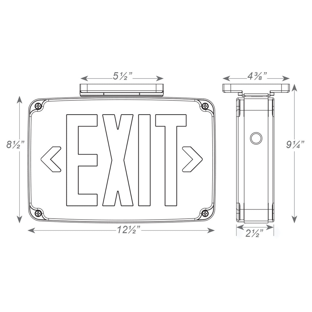 LED Wet Location Exit Sign with Battery Backup - Black w Red Lettering