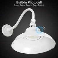LED Outdoor Gooseneck Wall Lights - Large 40 Watts - 4800 Lumens - Color Selectable 30K/40K/50K - 120-277V - Integrated Photocell - White Finish