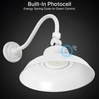LED Outdoor Gooseneck Wall Lights - Large 40 Watts - 4800 Lumens - Color Selectable 30K/40K/50K - 120-277V - Integrated Photocell - White Finish