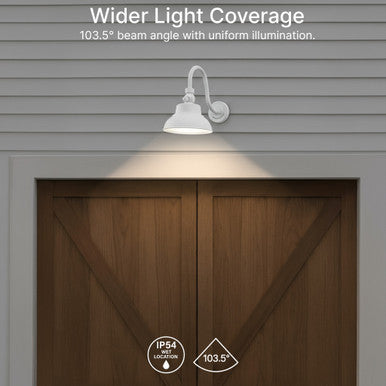 LED Outdoor Gooseneck Wall Lights - Medium 25 Watts - 3000 Lumens - Color Selectable 30K/40K/50K - 120-277V - Integrated Photocell - White Finish