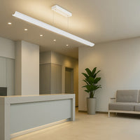 Euro Design Pendant Light - Multiwatt 20W/25W/30W - Max 2500 Lumens Up or Down Light - 4 Foot - White Finish - Color Tunable 30K/40K/50K - Suspension Cable Mount - 120-277V