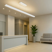 Euro Design Pendant Light - Multiwatt 40W/50W/60W - Max 4500 Lumens Up or Down Light - 8 Foot - White Finish - Color Tunable 30K/40K/50K - Suspension Cable Mount - 120-277V