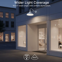 LED Outdoor Gooseneck Wall Lights - Large 40 Watts - 4800 Lumens - Color Selectable 30K/40K/50K - 120-277V - Integrated Photocell - White Finish